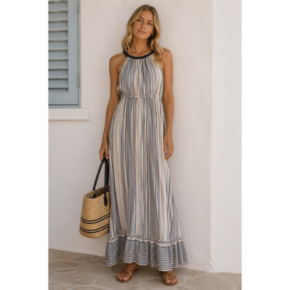 Japna Dresses & Skirts - Coastal Old Money Striped Maxi Dress L Summer Quiet Luxury Nautical Resort